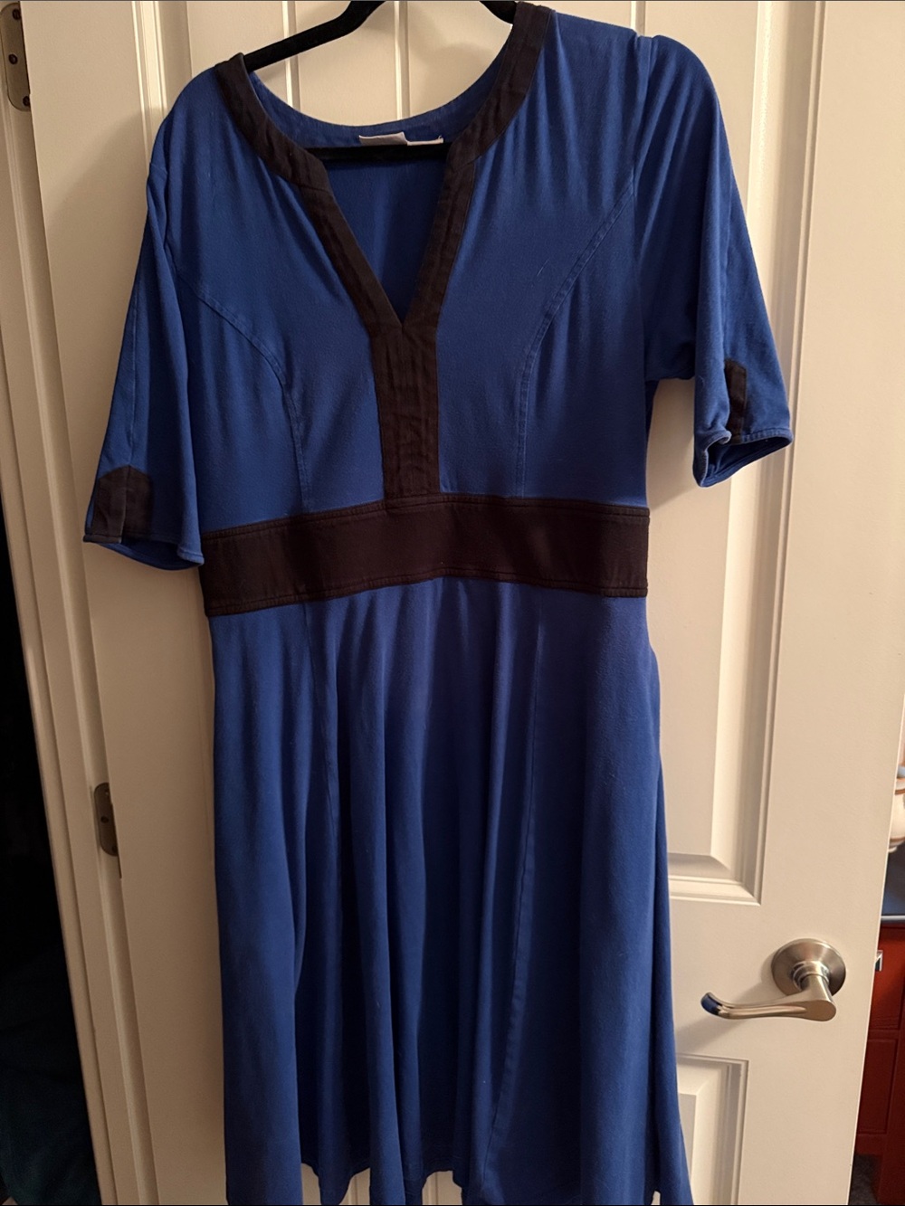 eshakti Royal Blue Midi Dress with Black Contrast Trim
